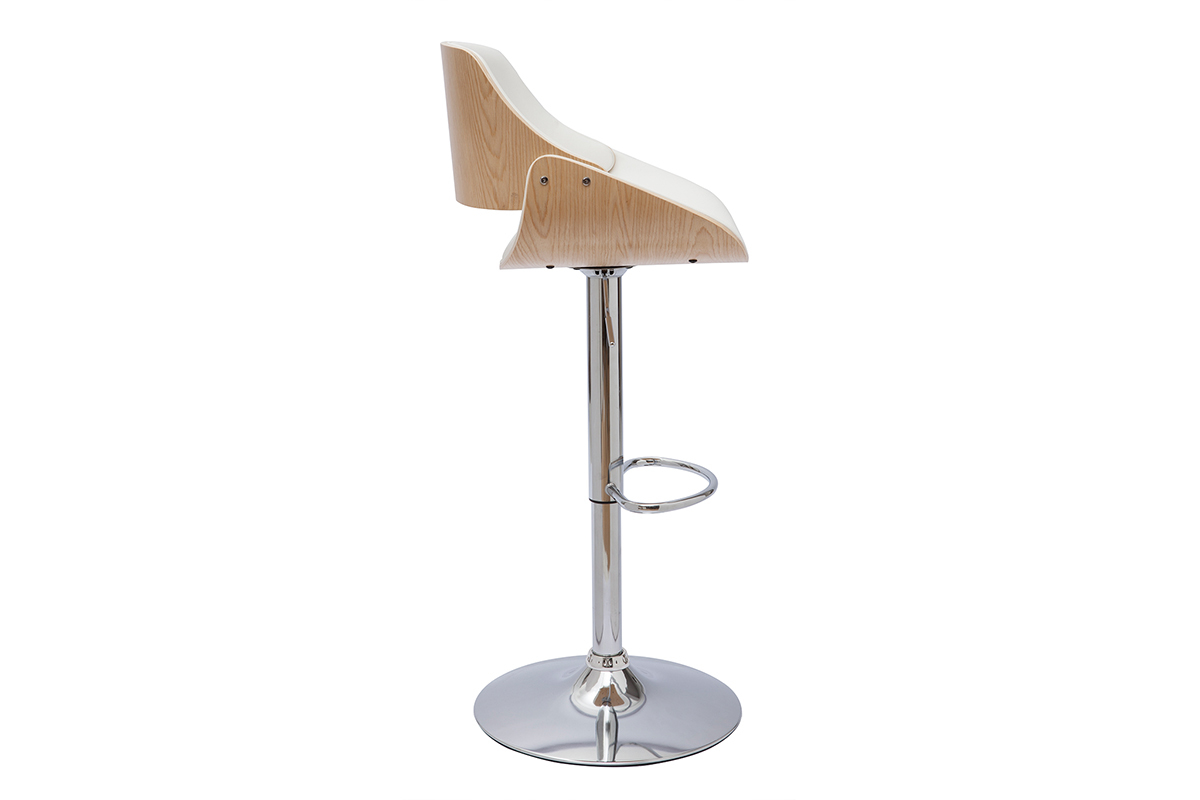 Tabouret de bar design r�glable pivotant 360� blanc et bois clair CLASH