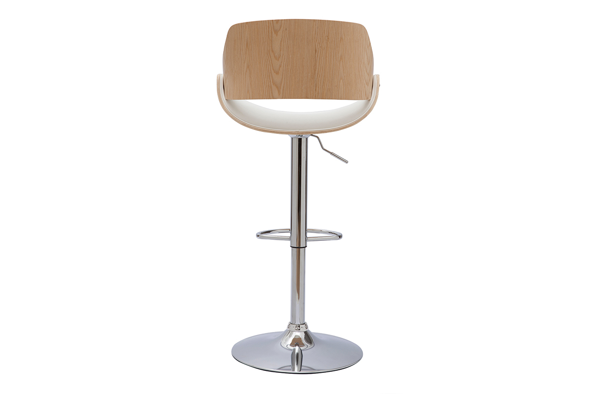 Tabouret de bar design r�glable pivotant 360� blanc et bois clair CLASH