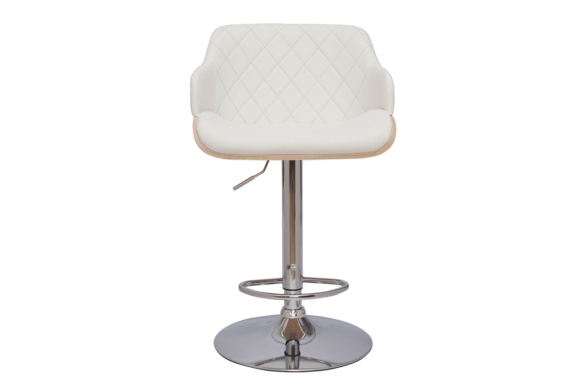 Tabouret de bar design r�glable pivotant 360� blanc et bois clair LUCIEN