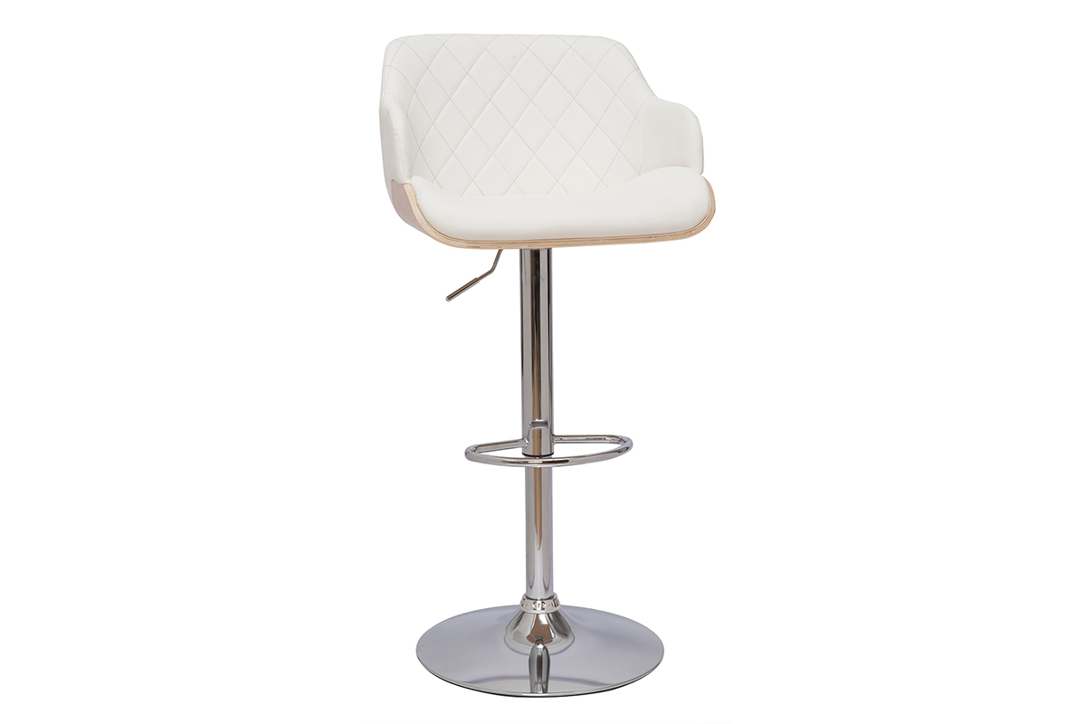 Tabouret de bar design r�glable pivotant 360� blanc et bois clair LUCIEN