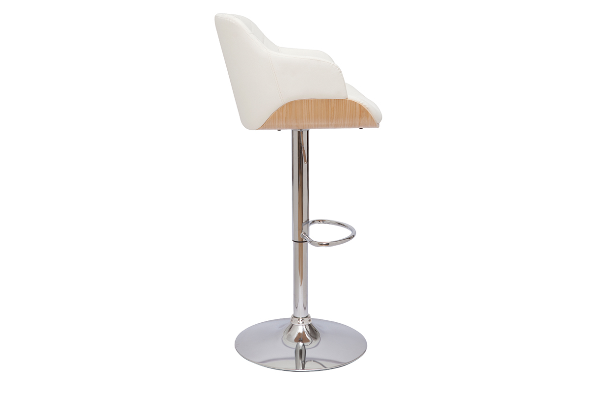 Tabouret de bar design r�glable pivotant 360� blanc et bois clair LUCIEN