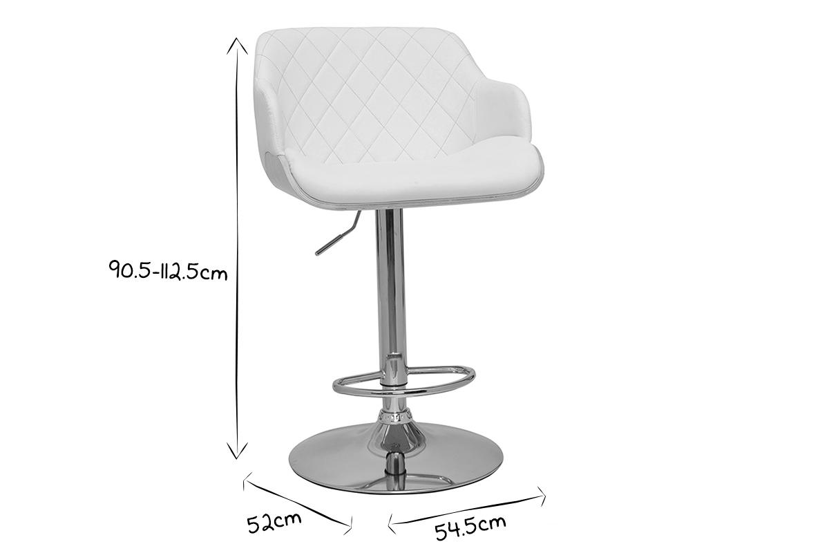 Tabouret de bar design r�glable pivotant 360� blanc et bois clair LUCIEN