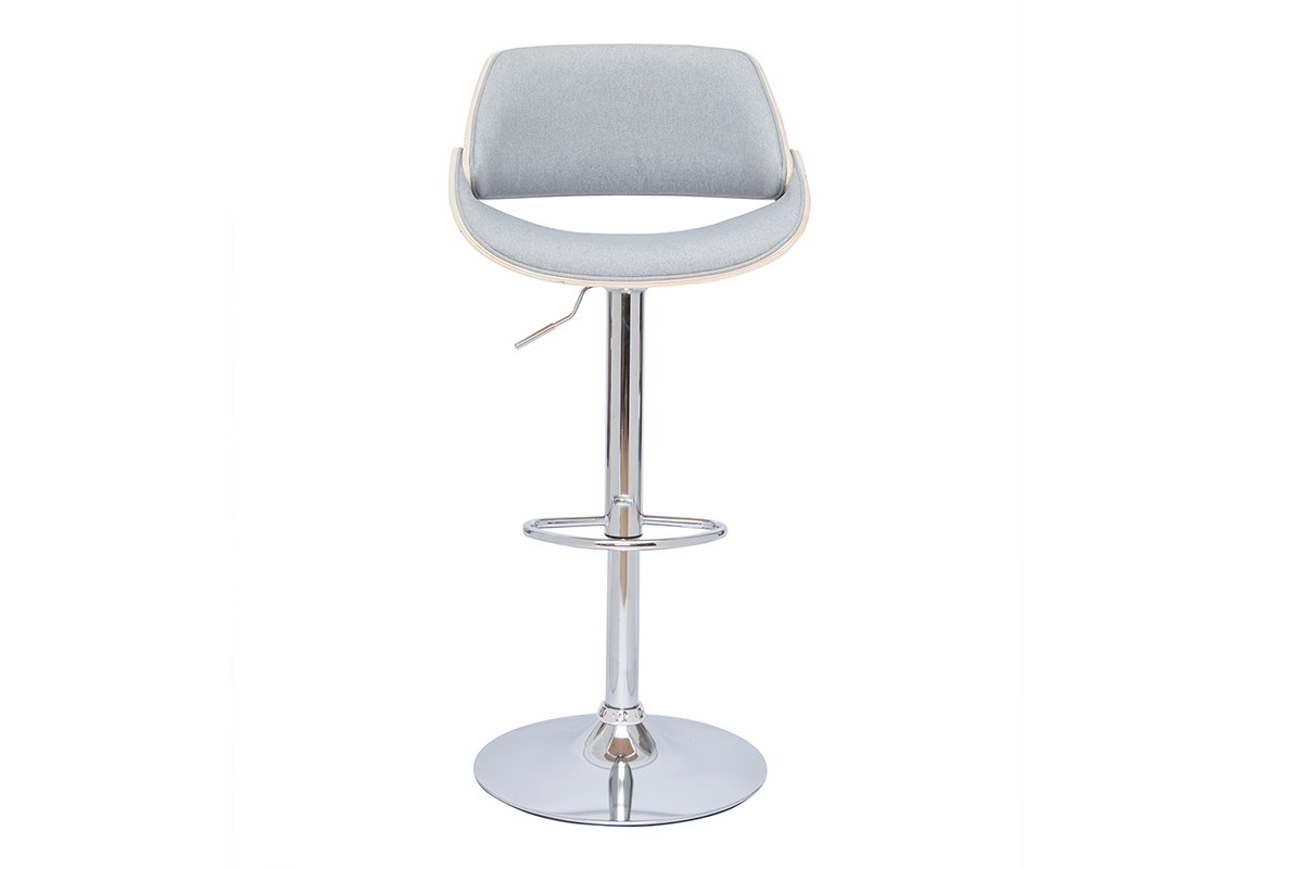Tabouret de bar design r�glable pivotant 360� en tissu gris et bois clair CLASH