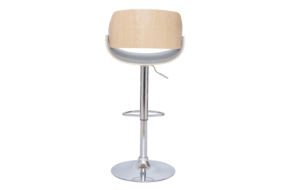 Tabouret de bar design r�glable pivotant 360� en tissu gris et bois clair CLASH