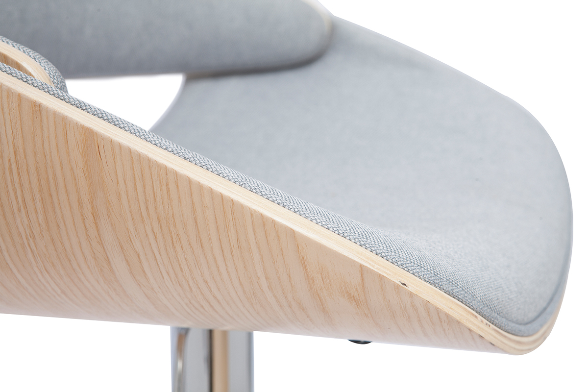 Tabouret de bar design r�glable pivotant 360� en tissu gris et bois clair CLASH