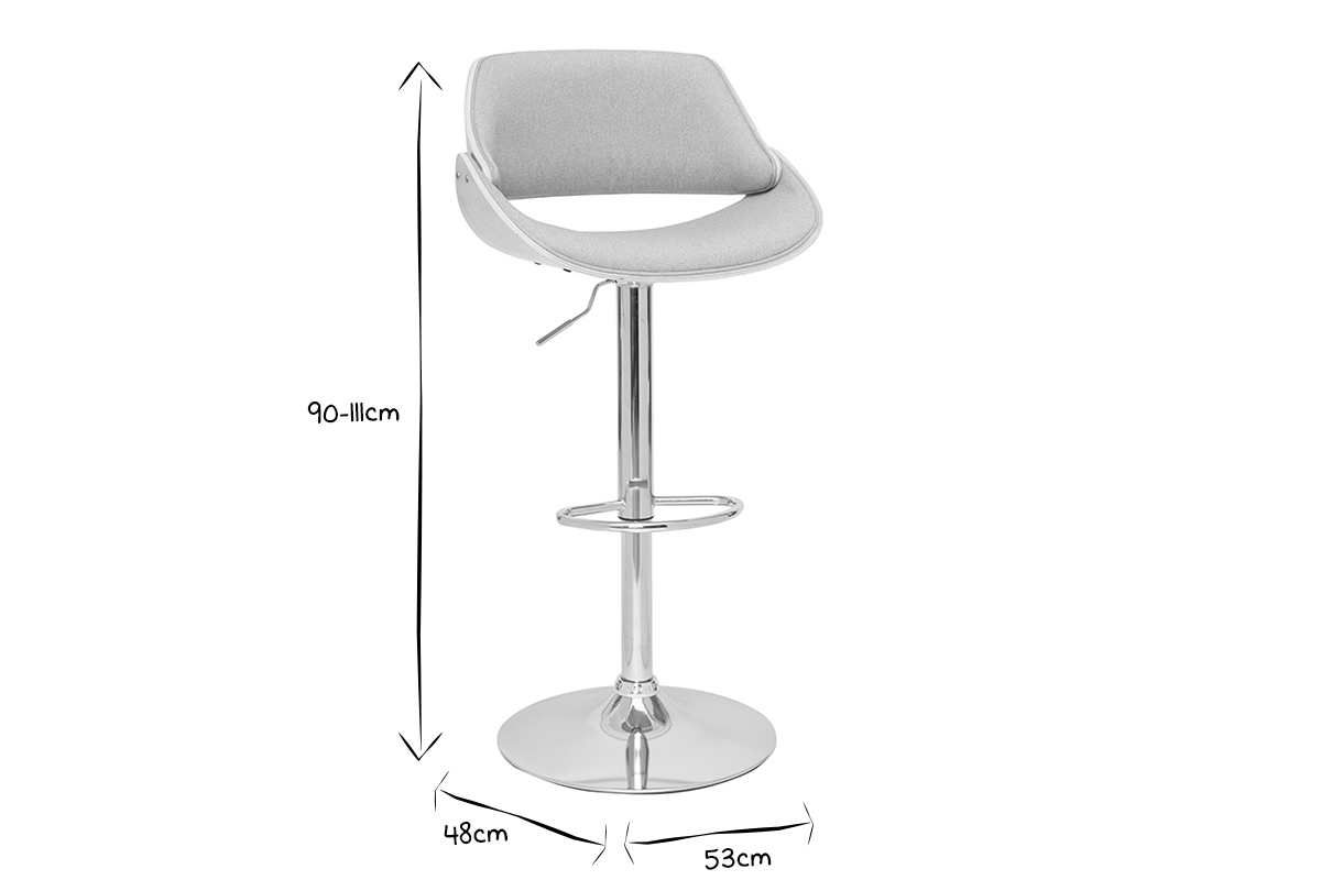 Tabouret de bar design r�glable pivotant 360� en tissu gris et bois clair CLASH