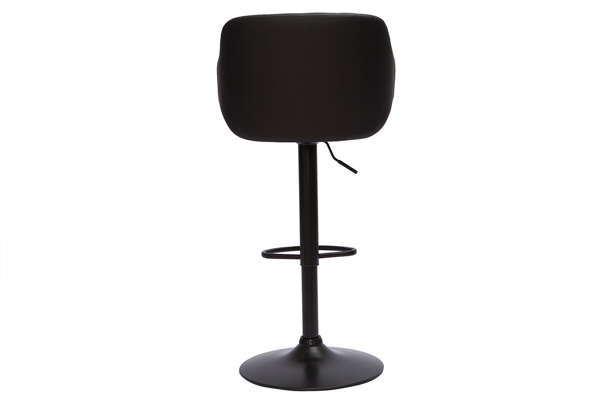 Tabouret de bar design r�glable pivotant 360� noir et bois fonc� LUCIEN