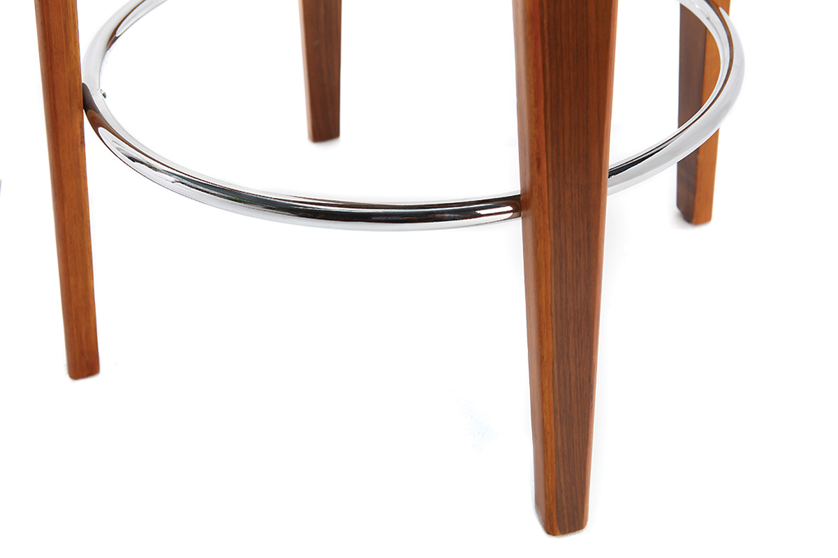 Tabouret de bar design tissu beige pieds noyer BJORG