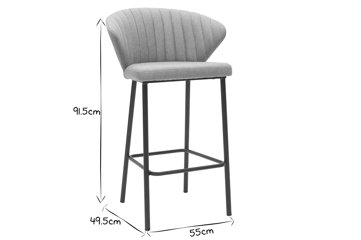 Tabouret de bar design tissu gris 68 cm DALLY