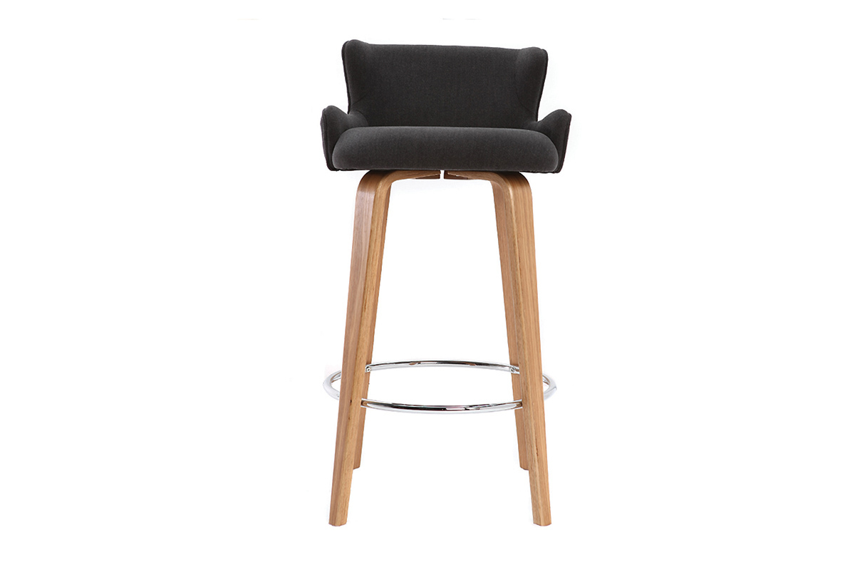 Tabouret de bar design tissu gris pieds frne BJORG