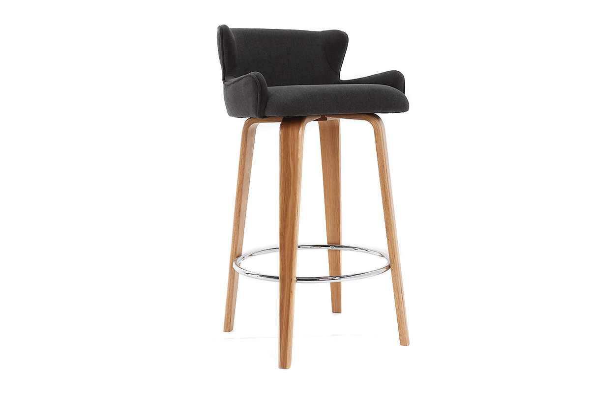 Tabouret de bar design tissu gris pieds frne BJORG