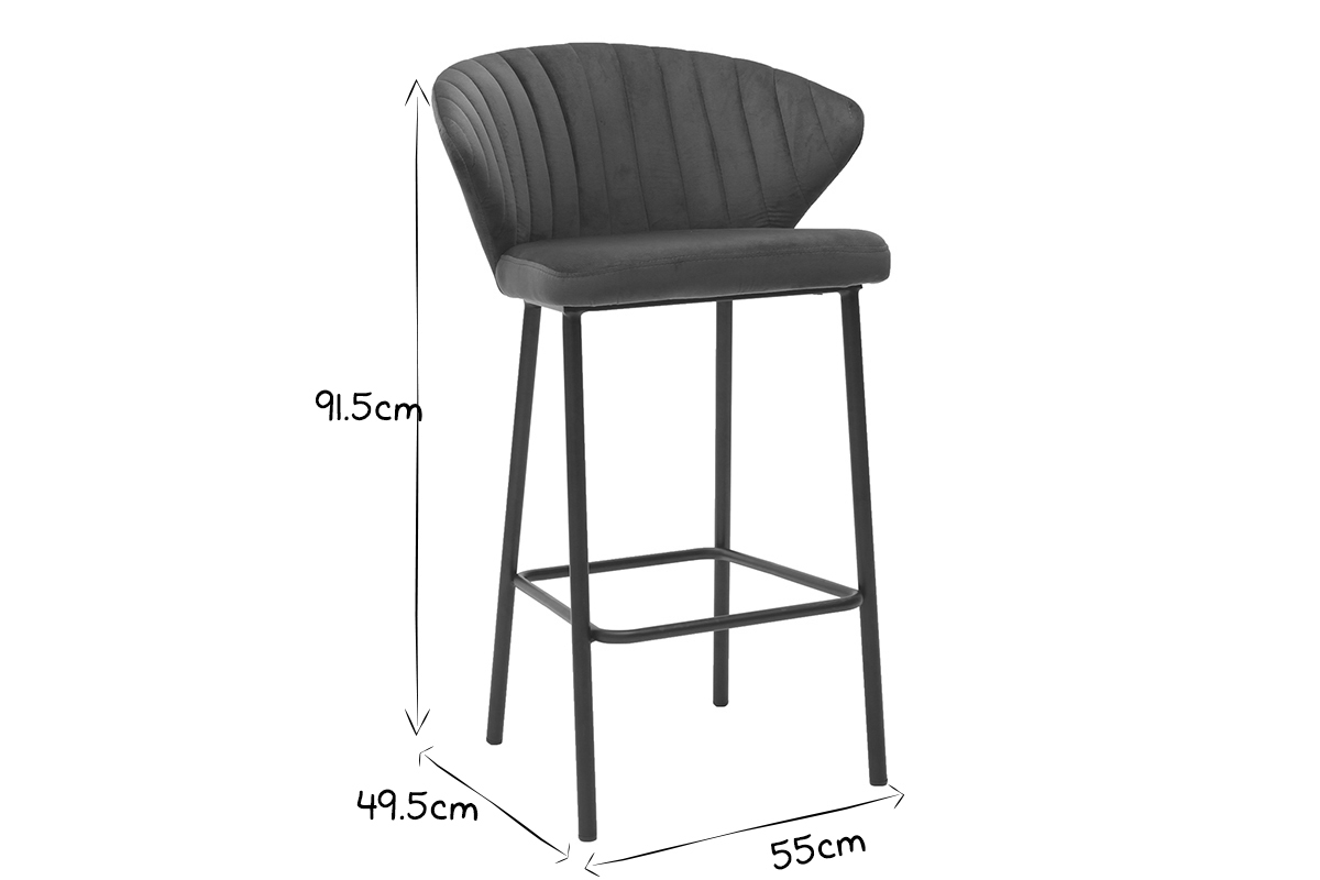 Tabouret de bar design velours bleu fonc� H68 cm DALLY