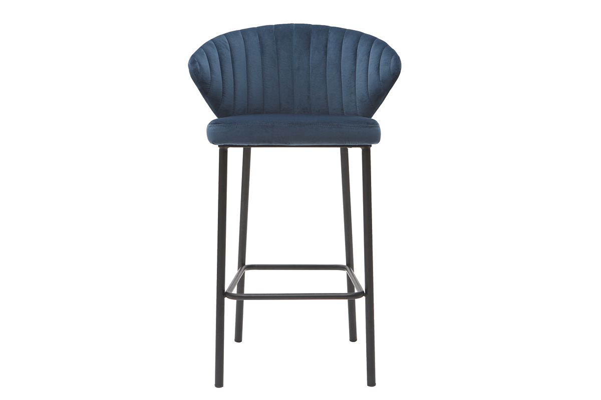 Tabouret de bar design velours bleu fonc� H68 cm DALLY