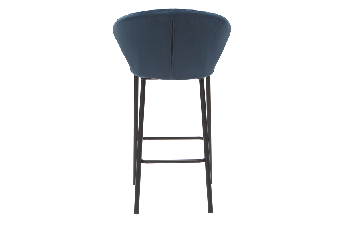 Tabouret de bar design velours bleu fonc� H68 cm DALLY