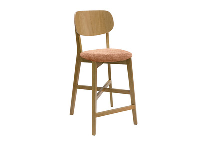 Tabouret de bar en bois clair chêne et tissu effet velours terre brûlée H65 cm LUCIA