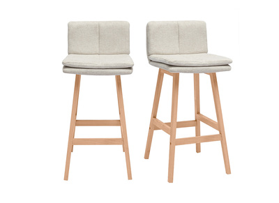 Tabouret de bar en tissu effet velours texturé beige et bois (lot de 2) JOAN