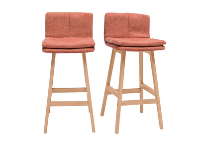 Tabouret de bar en tissu effet velours texturé terracotta et bois (lot de 2) JOAN