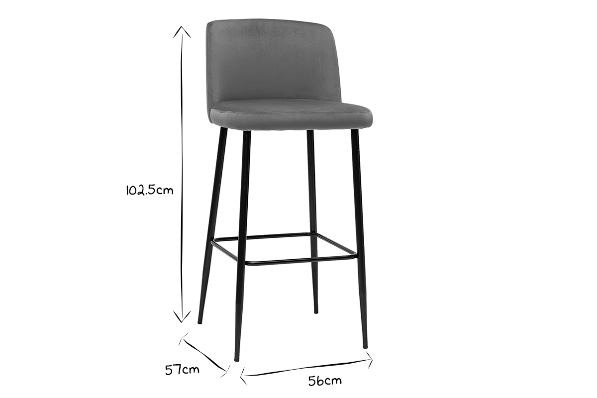 Tabouret de bar fixe velours bronze et pied m�tal noir H78 MONTI