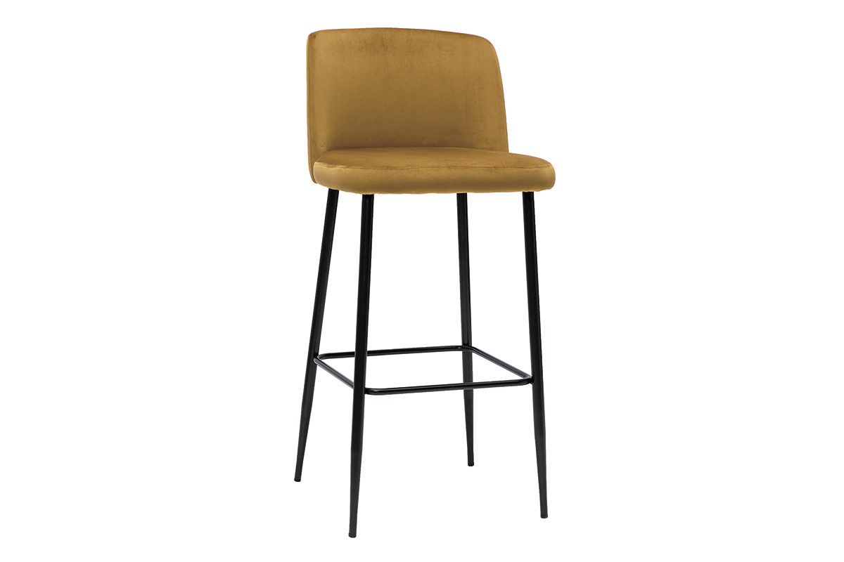 Tabouret de bar fixe velours bronze et pied m�tal noir H78 MONTI