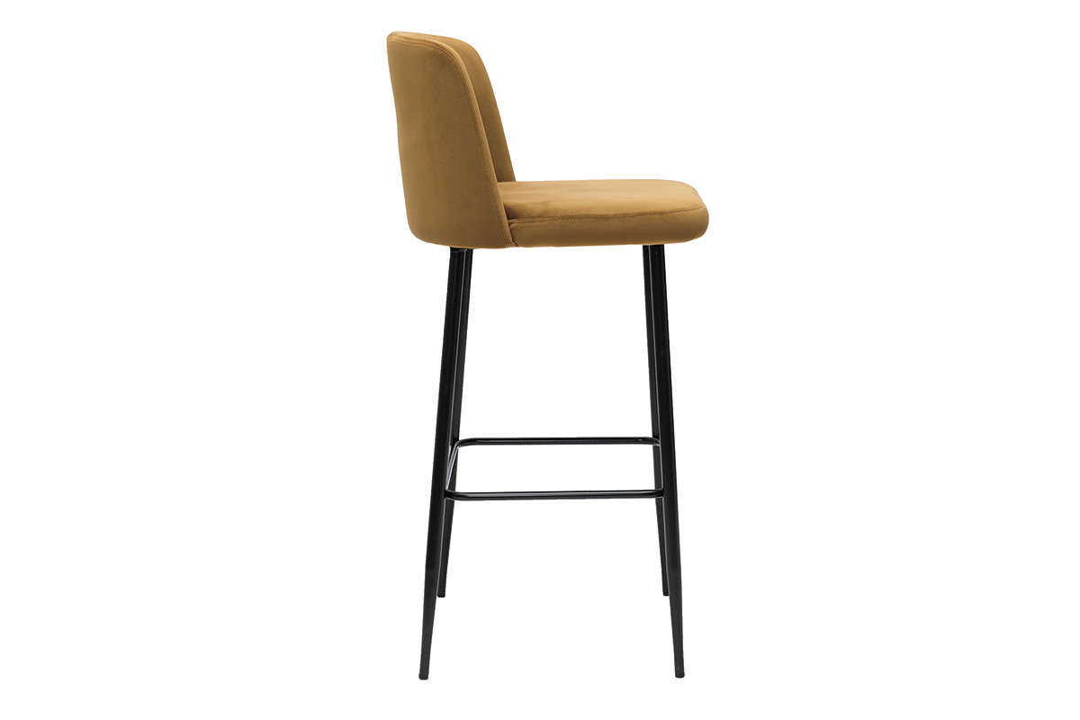 Tabouret de bar fixe velours bronze et pied m�tal noir H78 MONTI