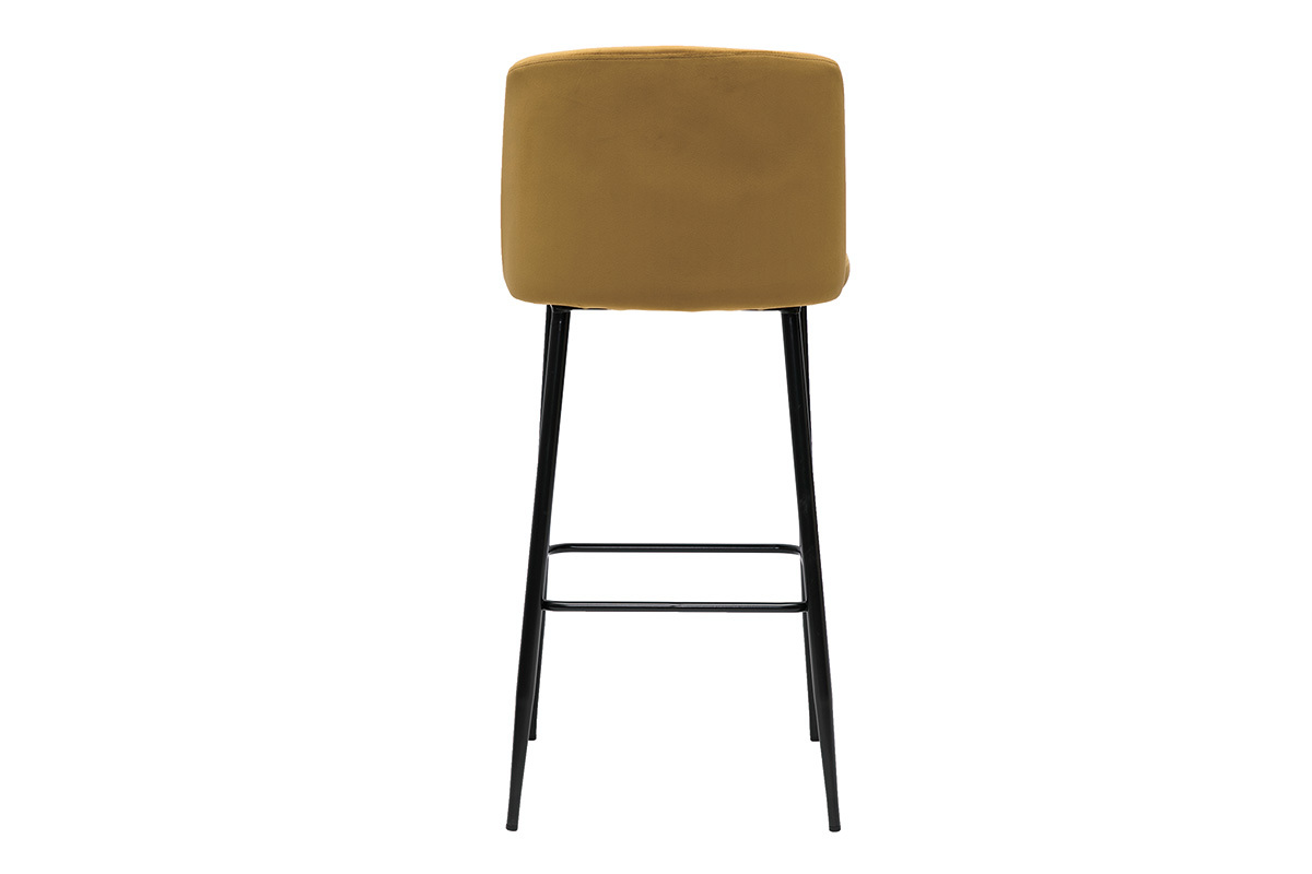 Tabouret de bar fixe velours bronze et pied m�tal noir H78 MONTI