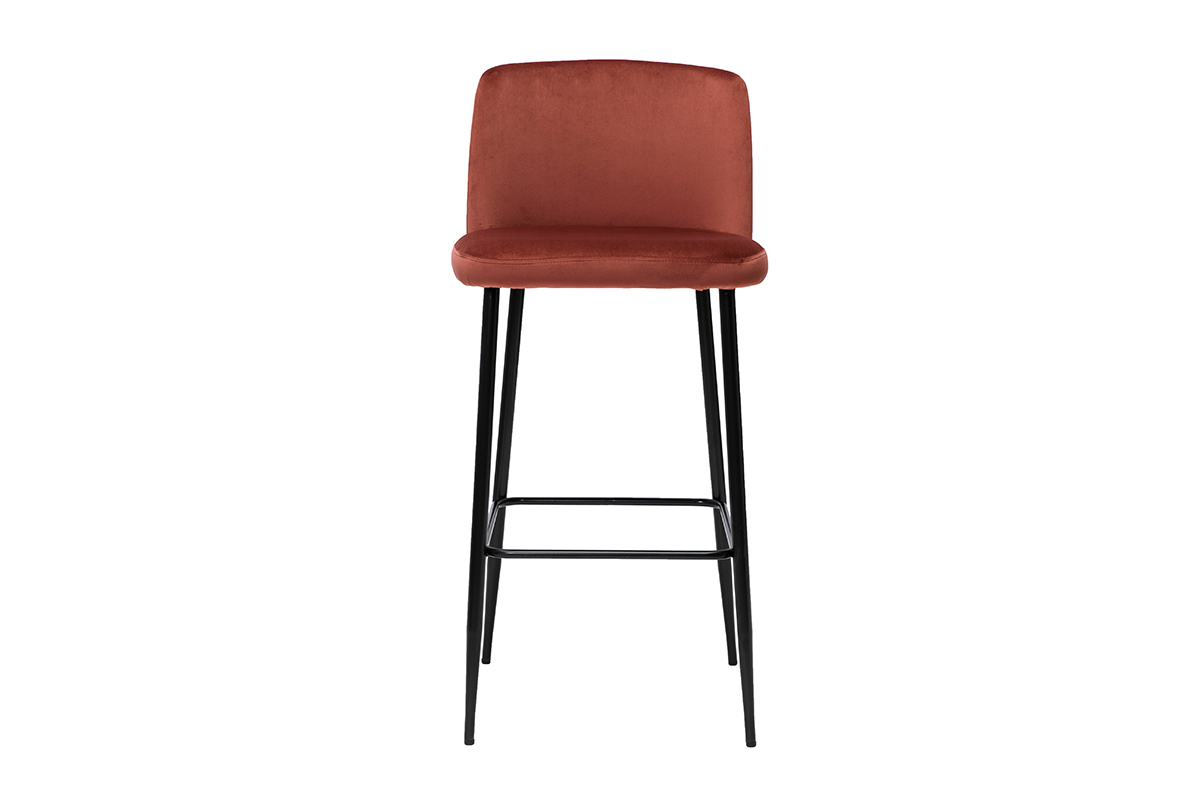 Tabouret de bar fixe velours rouge tomette et pied m�tal noir H78 cm MONTI