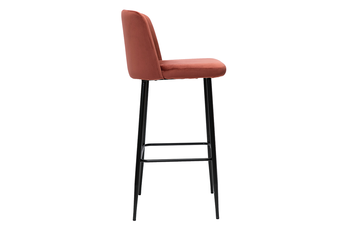 Tabouret de bar fixe velours rouge tomette et pied m�tal noir H78 cm MONTI