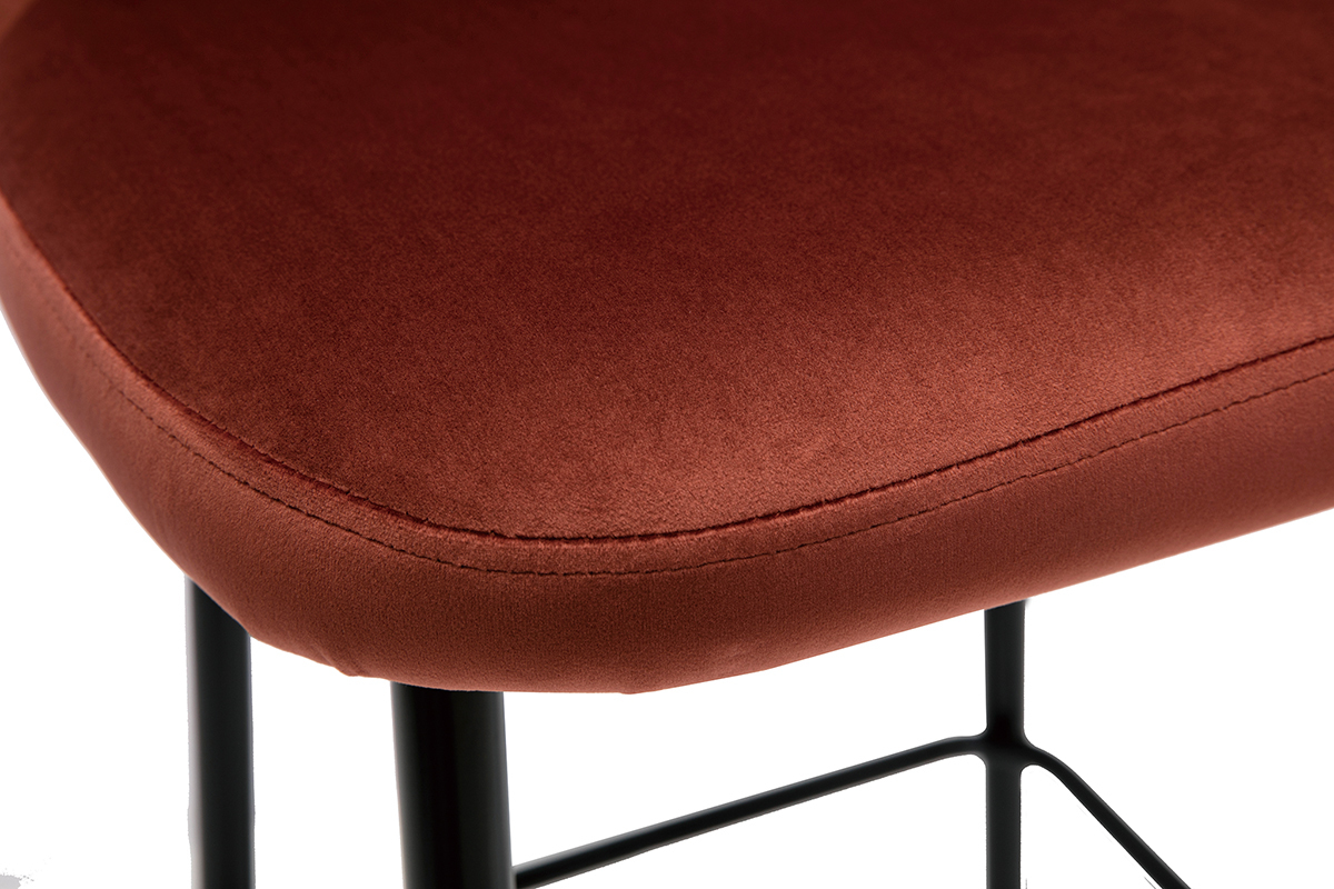 Tabouret de bar fixe velours rouge tomette et pied m�tal noir H78 cm MONTI