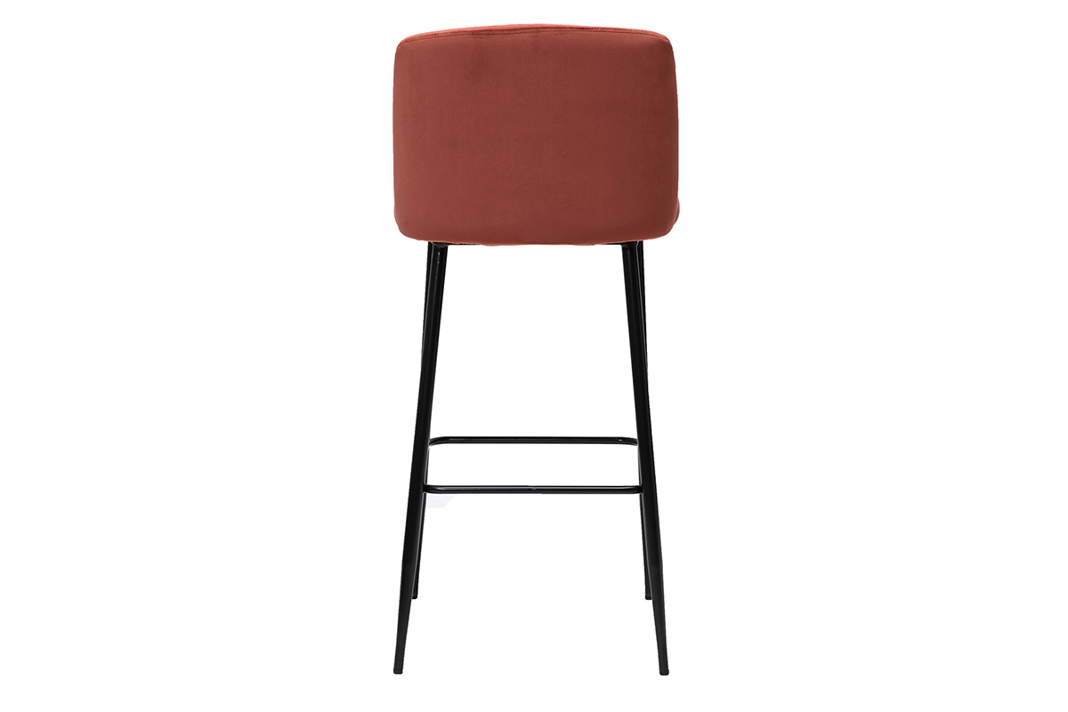 Tabouret de bar fixe velours rouge tomette et pied m�tal noir H78 cm MONTI