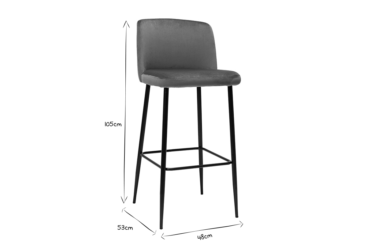 Tabouret de bar fixe velours rouge tomette et pied m�tal noir H78 cm MONTI