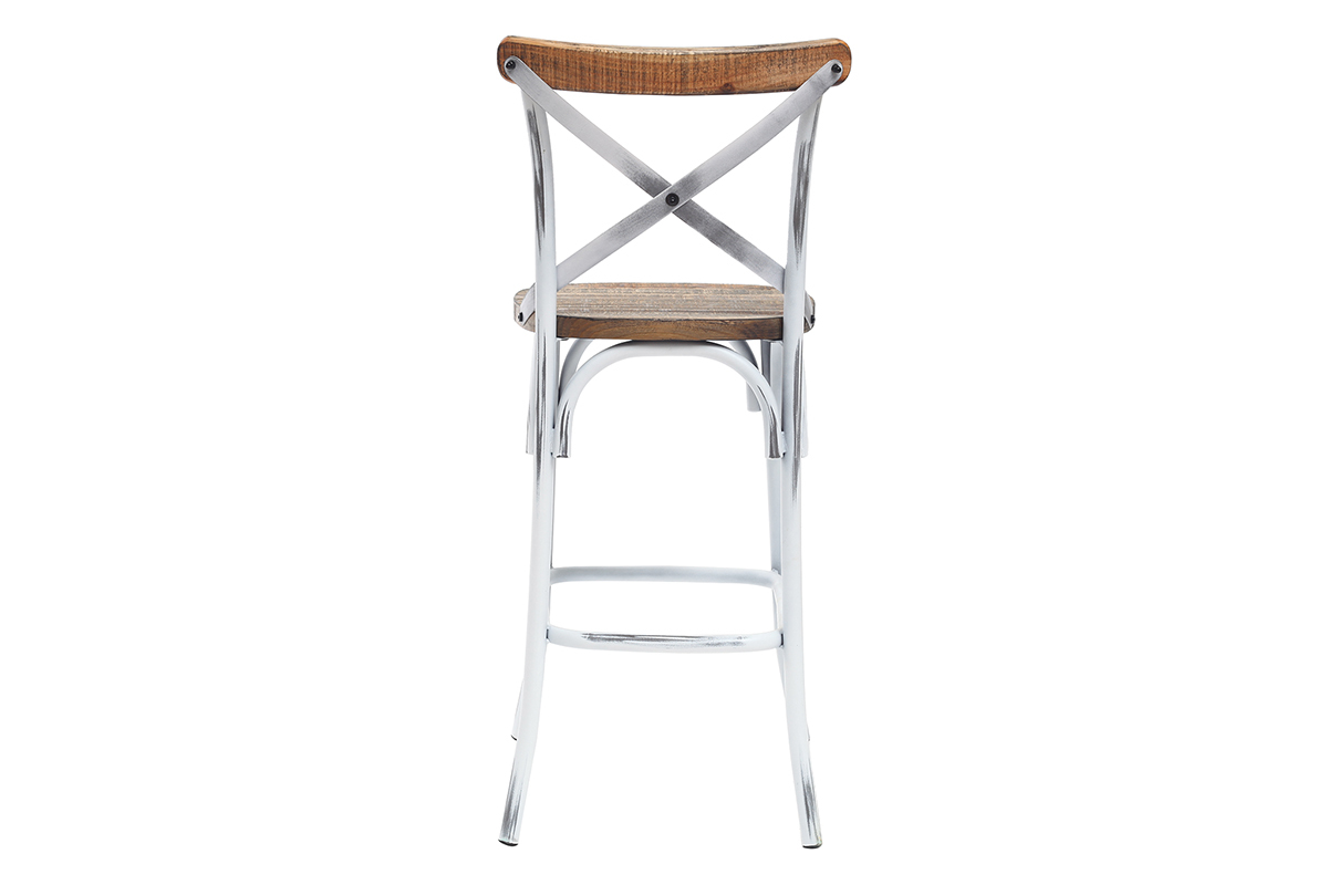 Tabouret de bar industriel en bois et m�tal vieilli blanc 75 cm JAKE