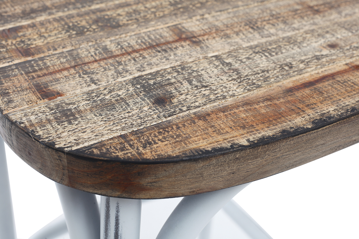 Tabouret de bar industriel en bois et m�tal vieilli blanc 75 cm JAKE