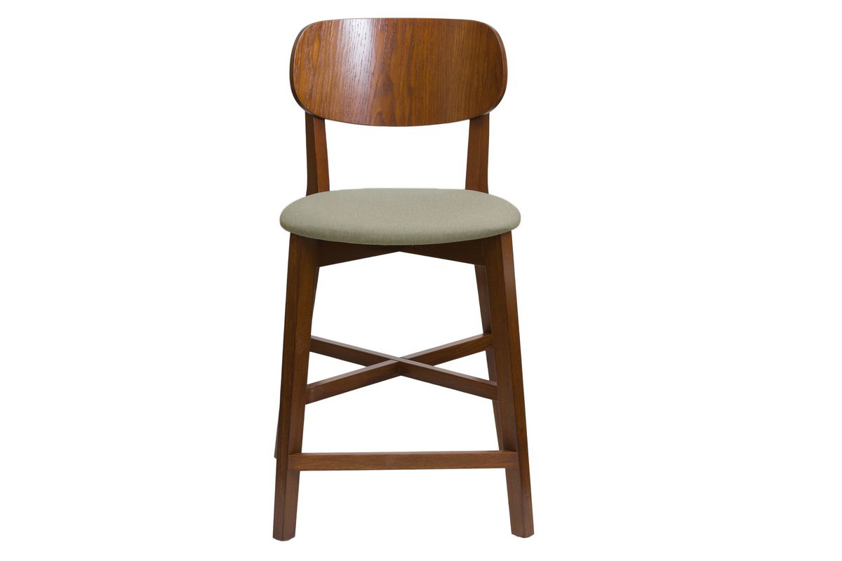 Tabouret de bar noyer et assise marron glac� H65 cm LUCIA