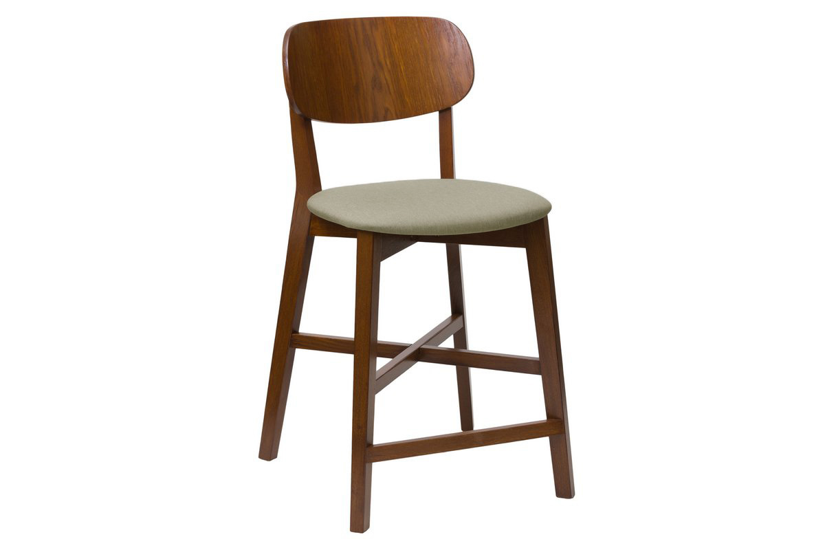 Tabouret de bar noyer et assise marron glac� H65 cm LUCIA