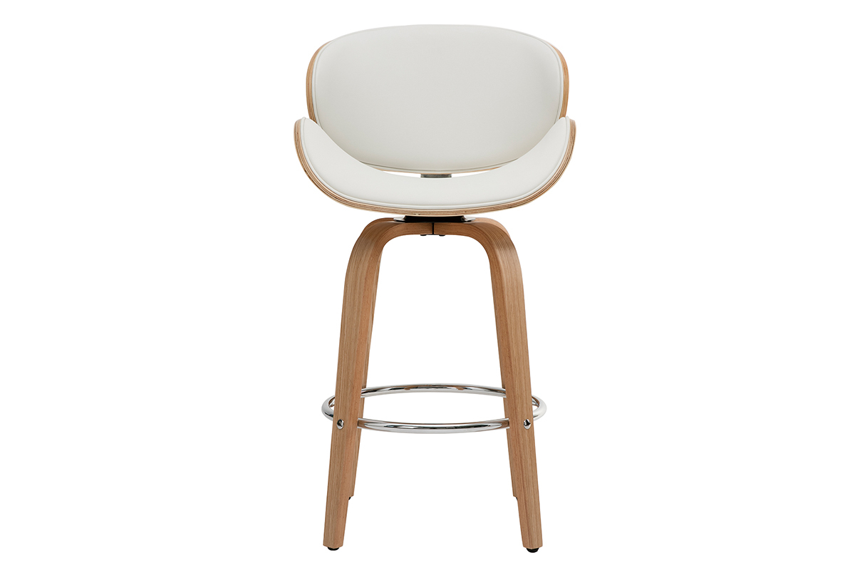 Tabouret de bar pivotant blanc et bois clair 65 cm pivotant 360 WALNUT