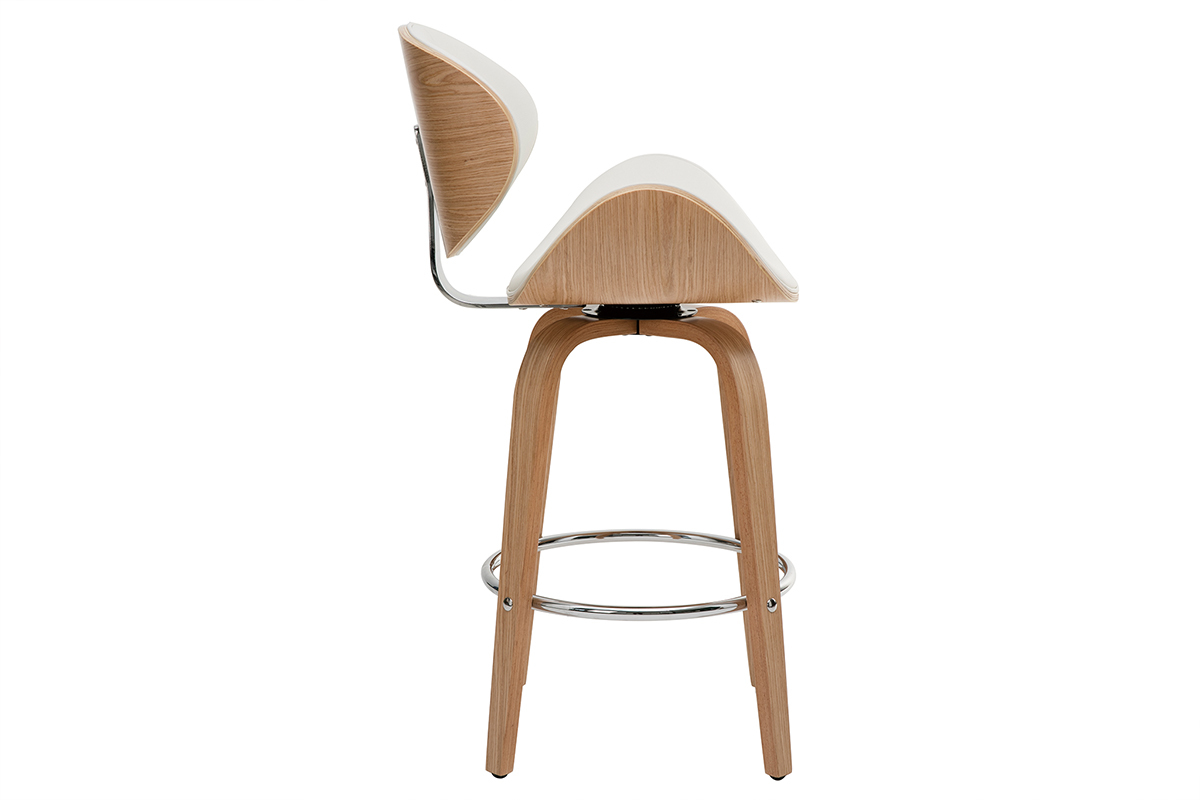 Tabouret de bar pivotant blanc et bois clair 65 cm pivotant 360 WALNUT