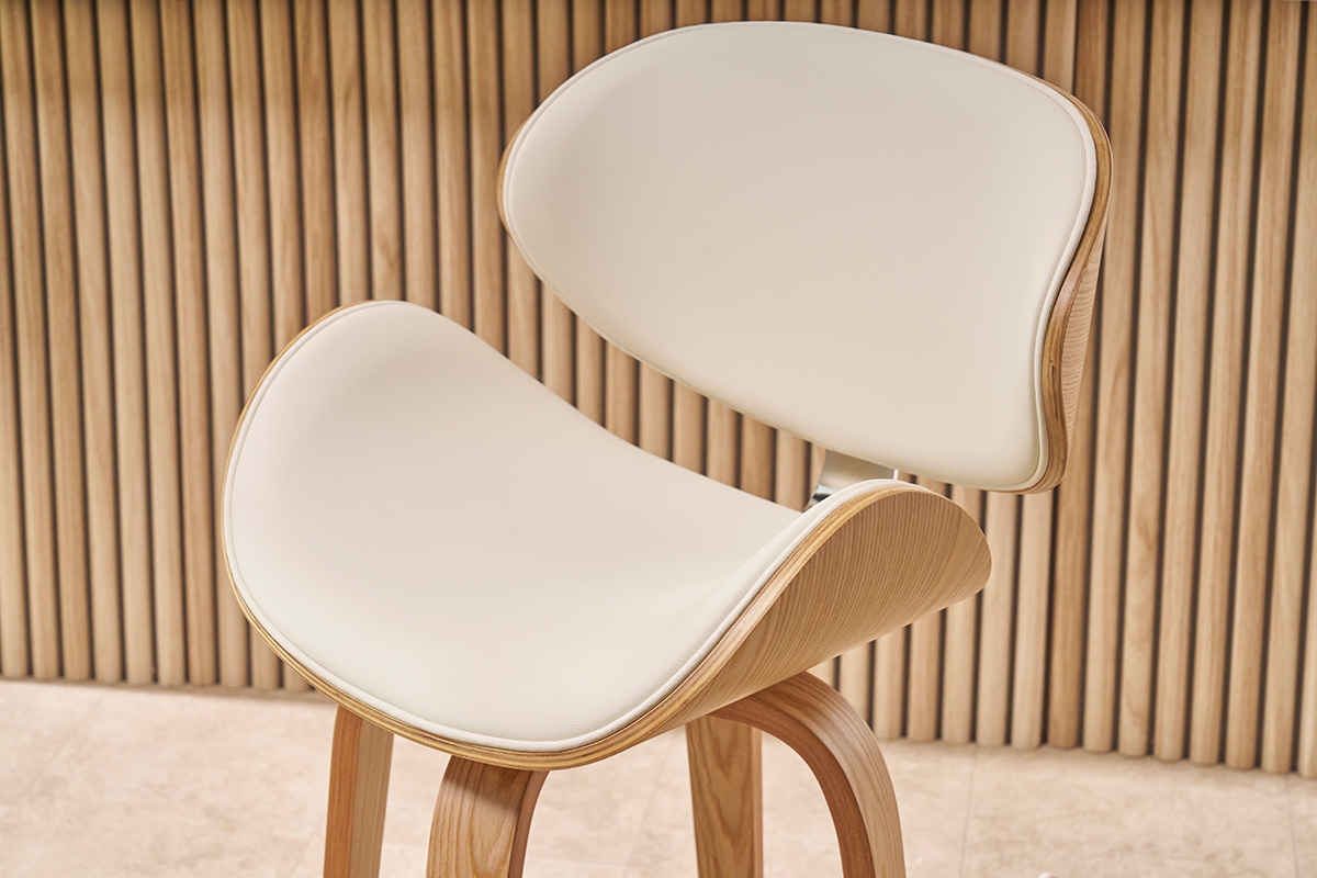 Tabouret de bar pivotant blanc et bois clair 65 cm pivotant 360� WALNUT