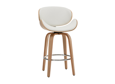 Tabouret de bar pivotant blanc et bois clair 65 cm WALNUT