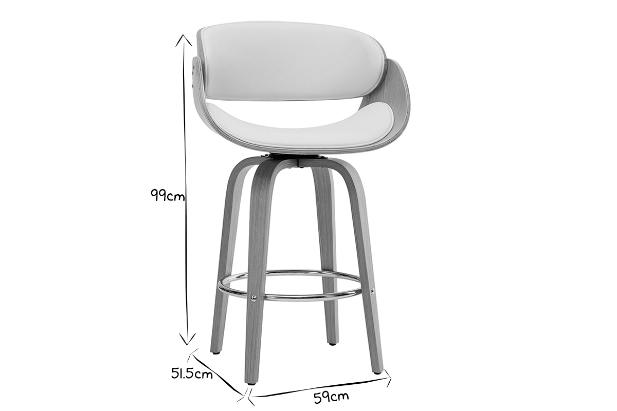 Dimensions du tabouret BENT: hauteur 99cm, largeur 59cm, profondeur 51,5cm, en noir et blanc.