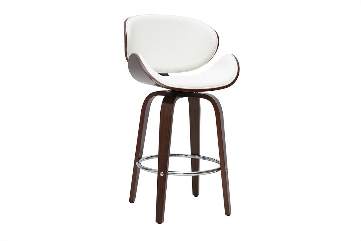 Tabouret de bar pivotant blanc et bois fonc 65 cm