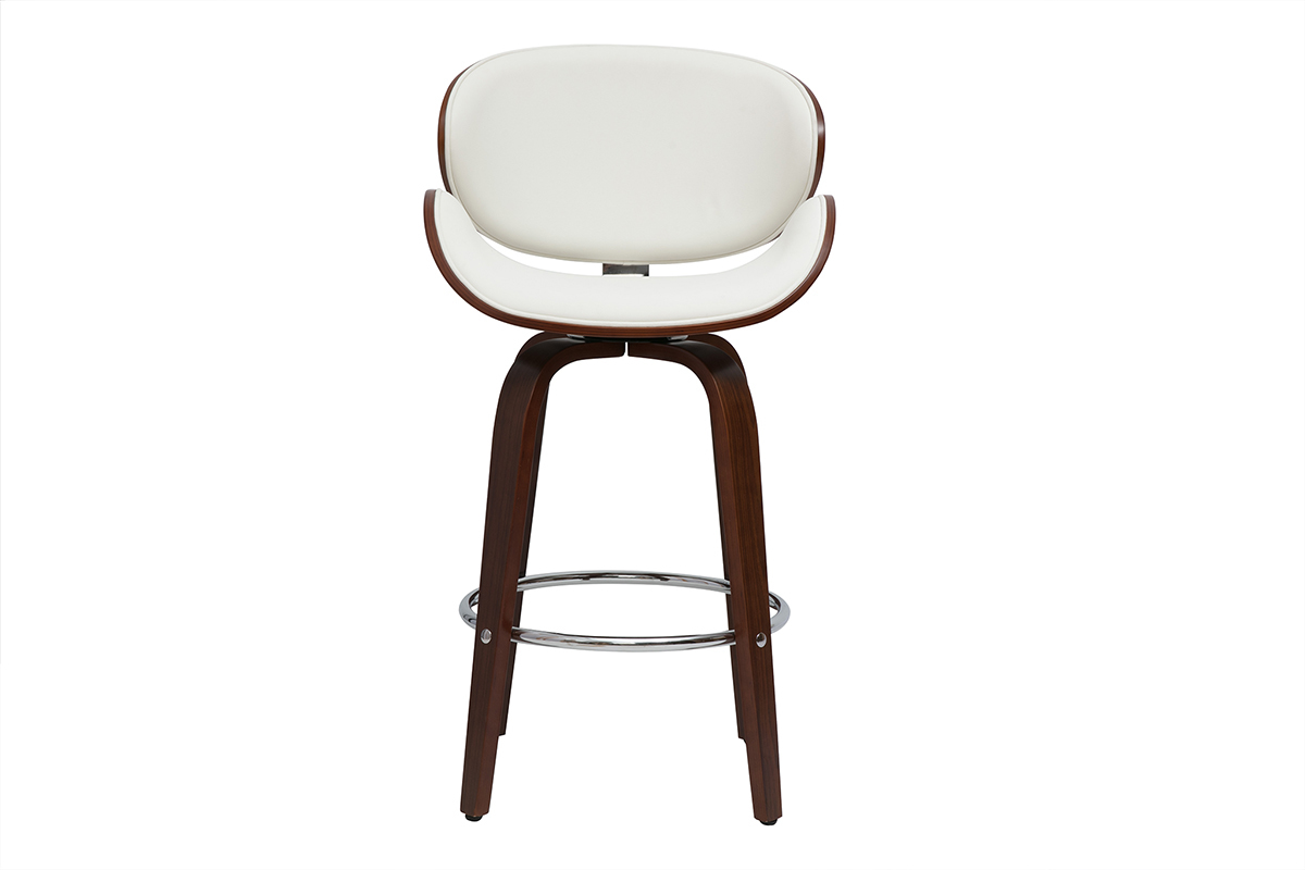 Tabouret de bar pivotant blanc et bois fonc, design scandinave 65 cm WALNUT