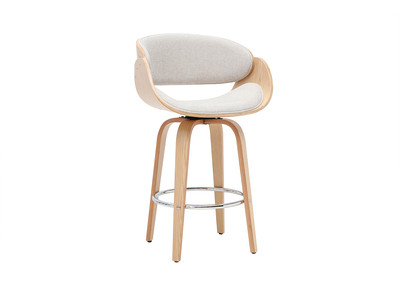 Tabouret de bar pivotant en tissu effet velours textur&eacute; beige et bois clair H69 cm BENT