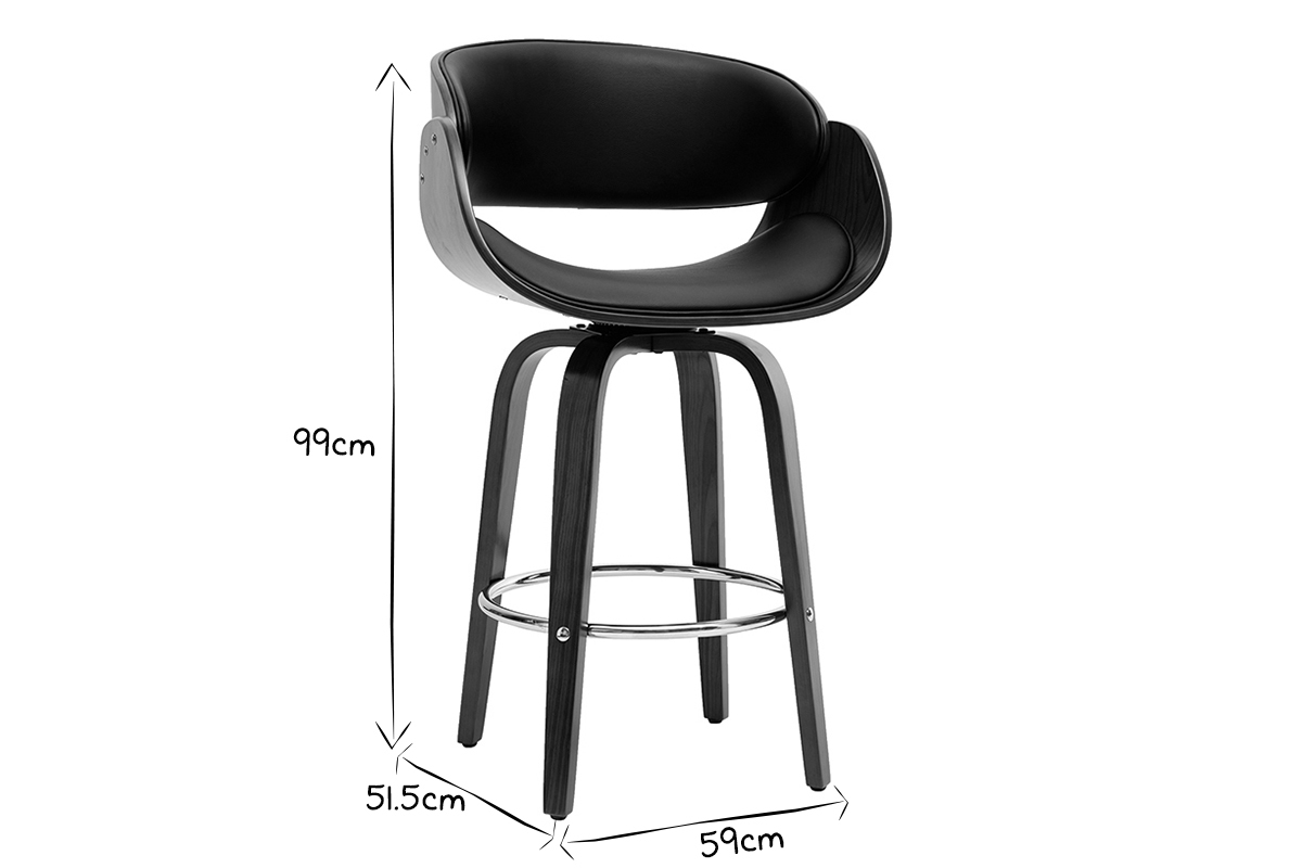 Tabouret de bar pivotant noir et bois fonc� 65 cm BENT