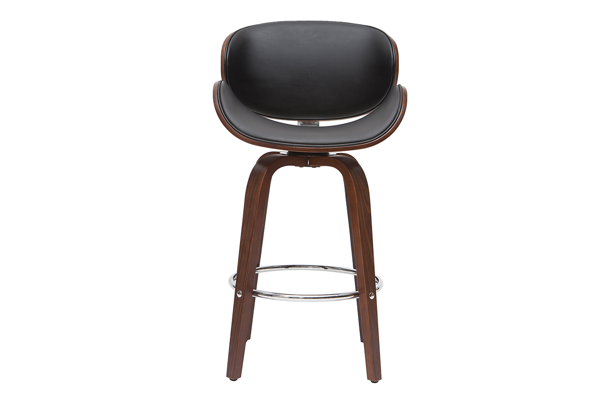 Tabouret de bar pivotant noir et bois fonc� H68 cm WALNUT