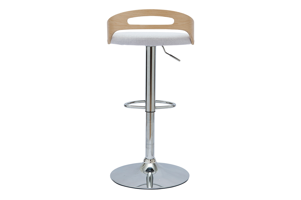 Tabouret de bar rglable design bois clair et tissu gris clair MANO