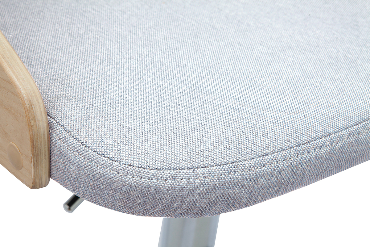 Tabouret de bar rglable design bois clair et tissu gris clair MANO