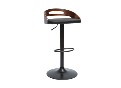 Tabouret de bar réglable design noir et bois noyer MANO