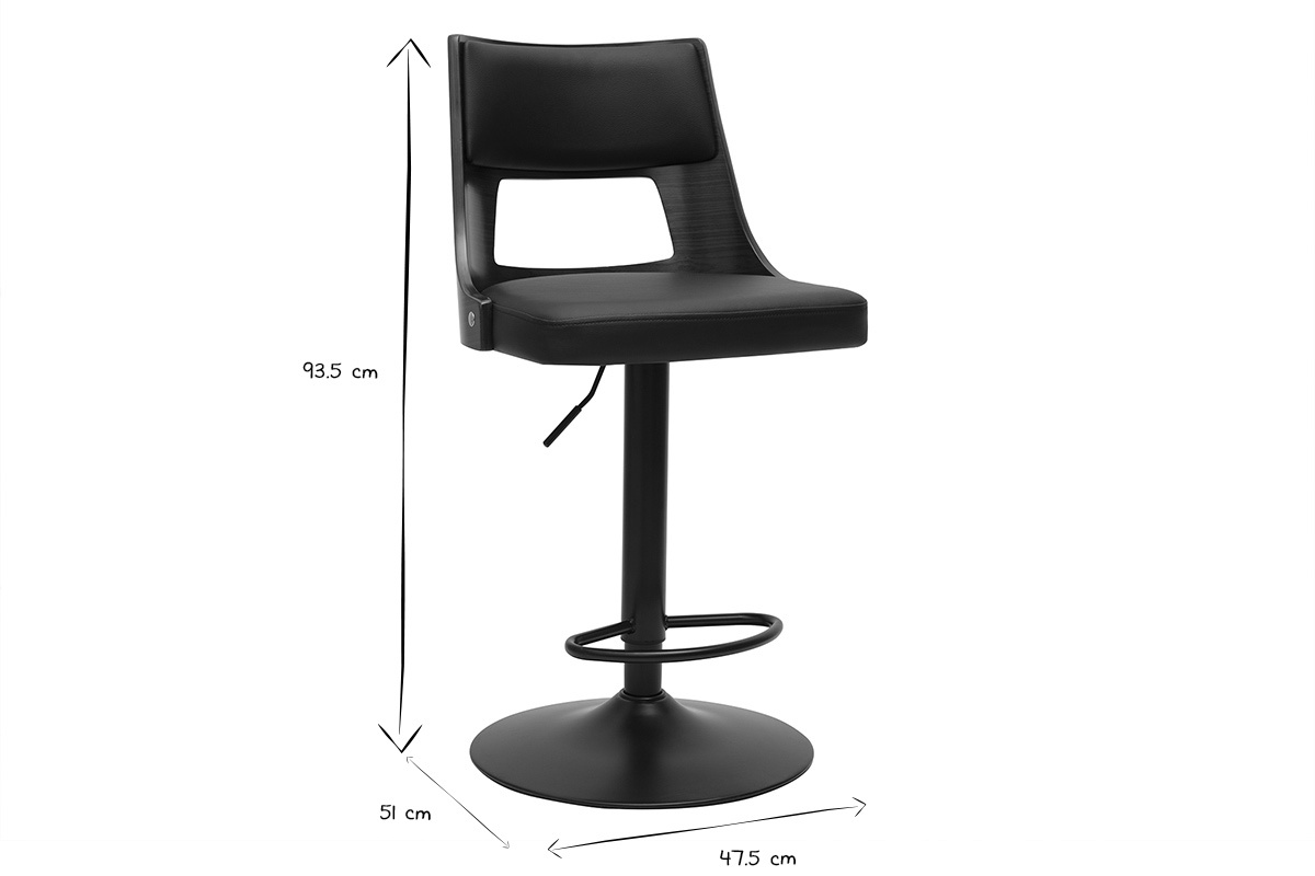 Dimensions du tabouret de bar GARBO en noir et blanc : H93,5 x L47,5 x P51 cm.