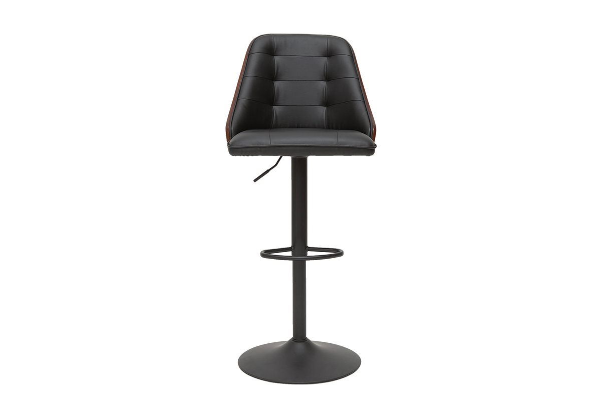 Tabouret de bar relevable noir et bois fonc FLUFFY