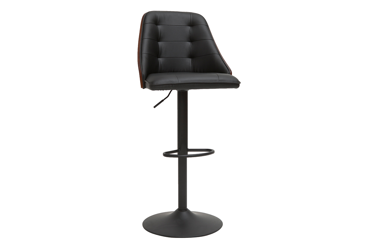 Tabouret de bar relevable noir et bois fonc FLUFFY
